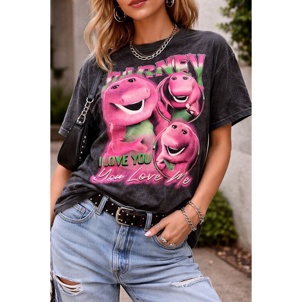 Vintage Style Barney Graphic Tee Y2K I Love You You Love Me 90s Kids TV Shirt